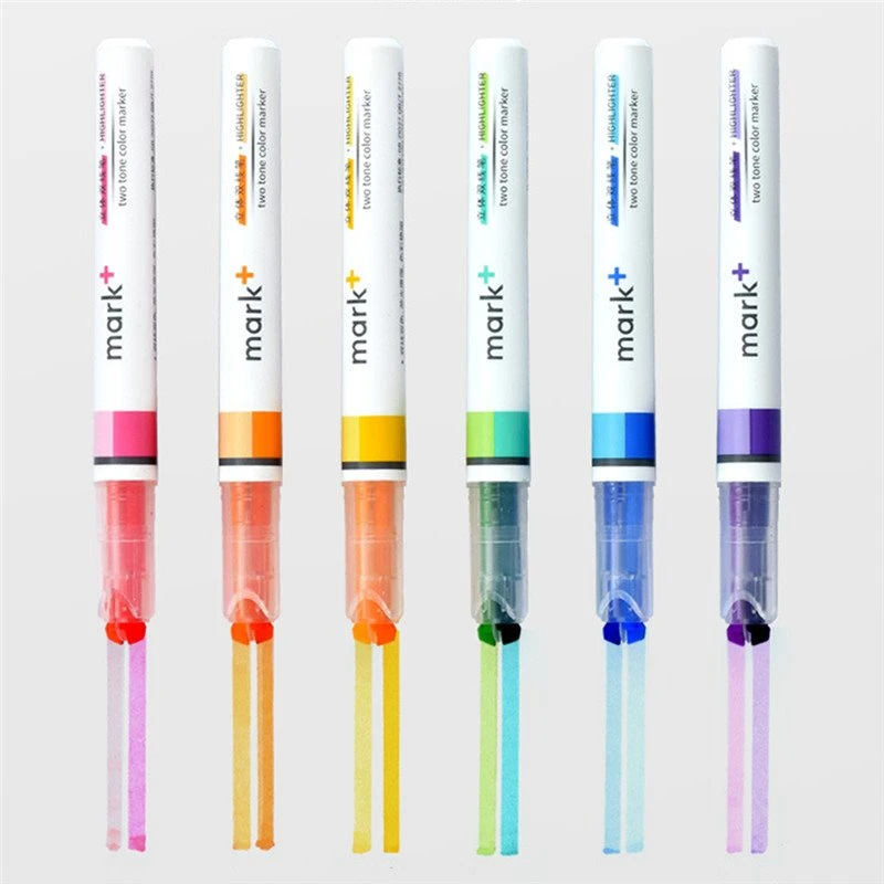 6ks Double Line Double Color Highlighters