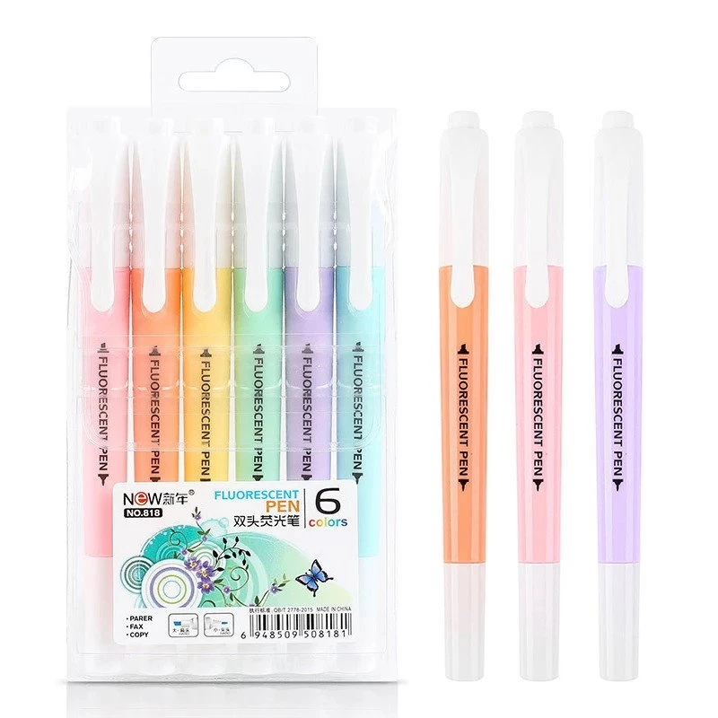 6ks Set Dvojhlavý fluorescenčný zvýrazňovač Pen Ma